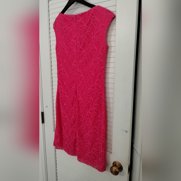 NWT Chaps by Ralph Lauren Pink  Lace, Back Zip, Cap Sleeve & Lined Sheath Dress - Picture 6 of 10